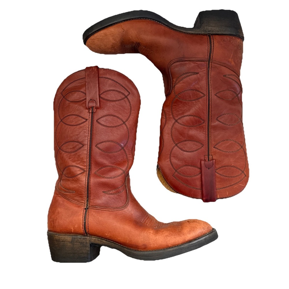 Durango Cowboy Boots Men 9.5D Brown Leather Western Pull On Made in USA